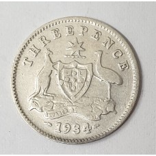 AUSTRALIA 1934/3 . THREEPENCE . OVERDATE . KEY DATE